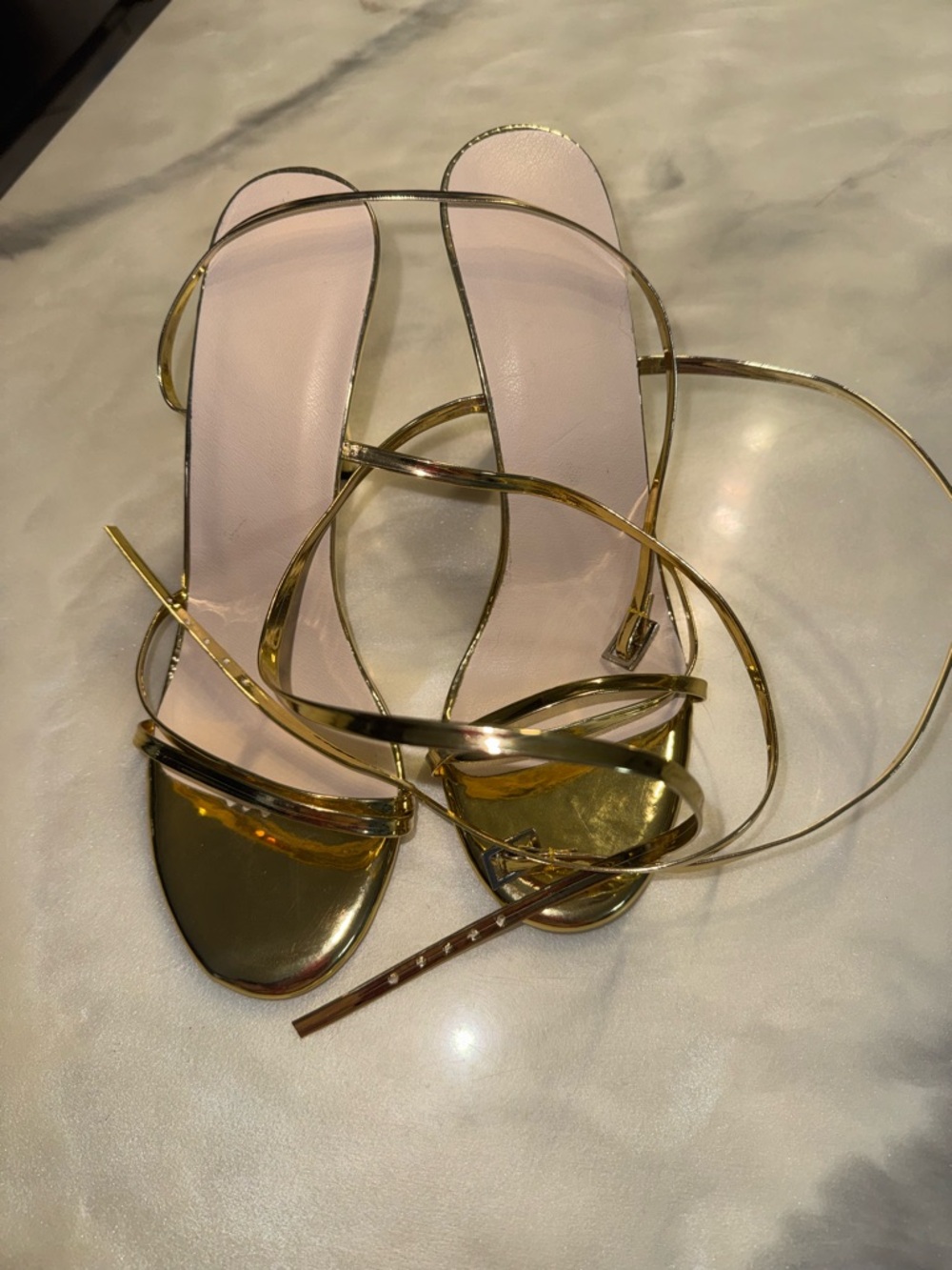 Gold Strappy Women’s Sandals - Elegant Metallic Heels